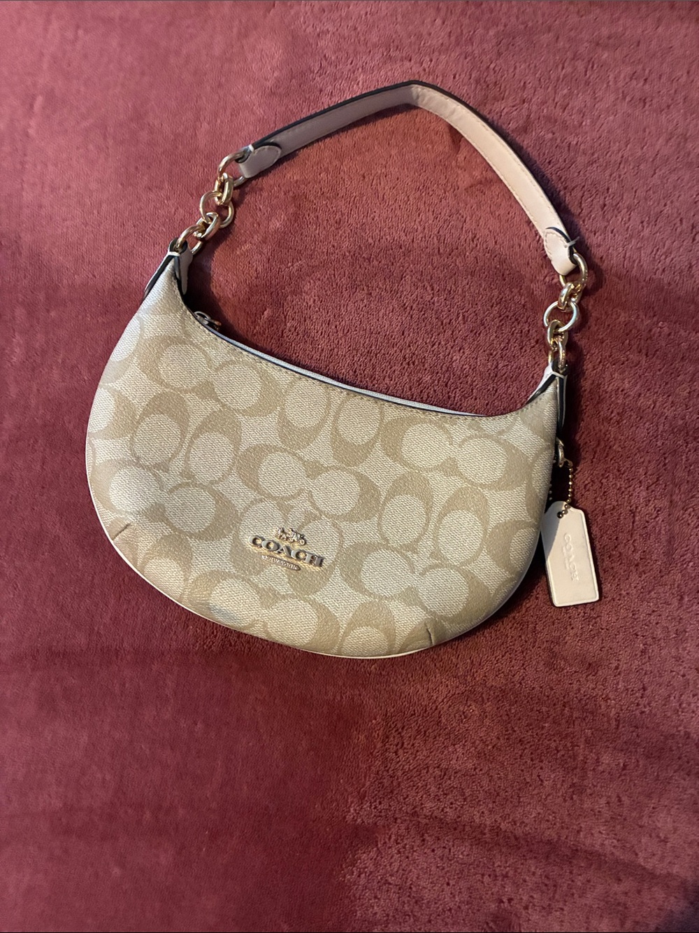 Coach Crescent Shoulder Bag in Khaki and Chalk